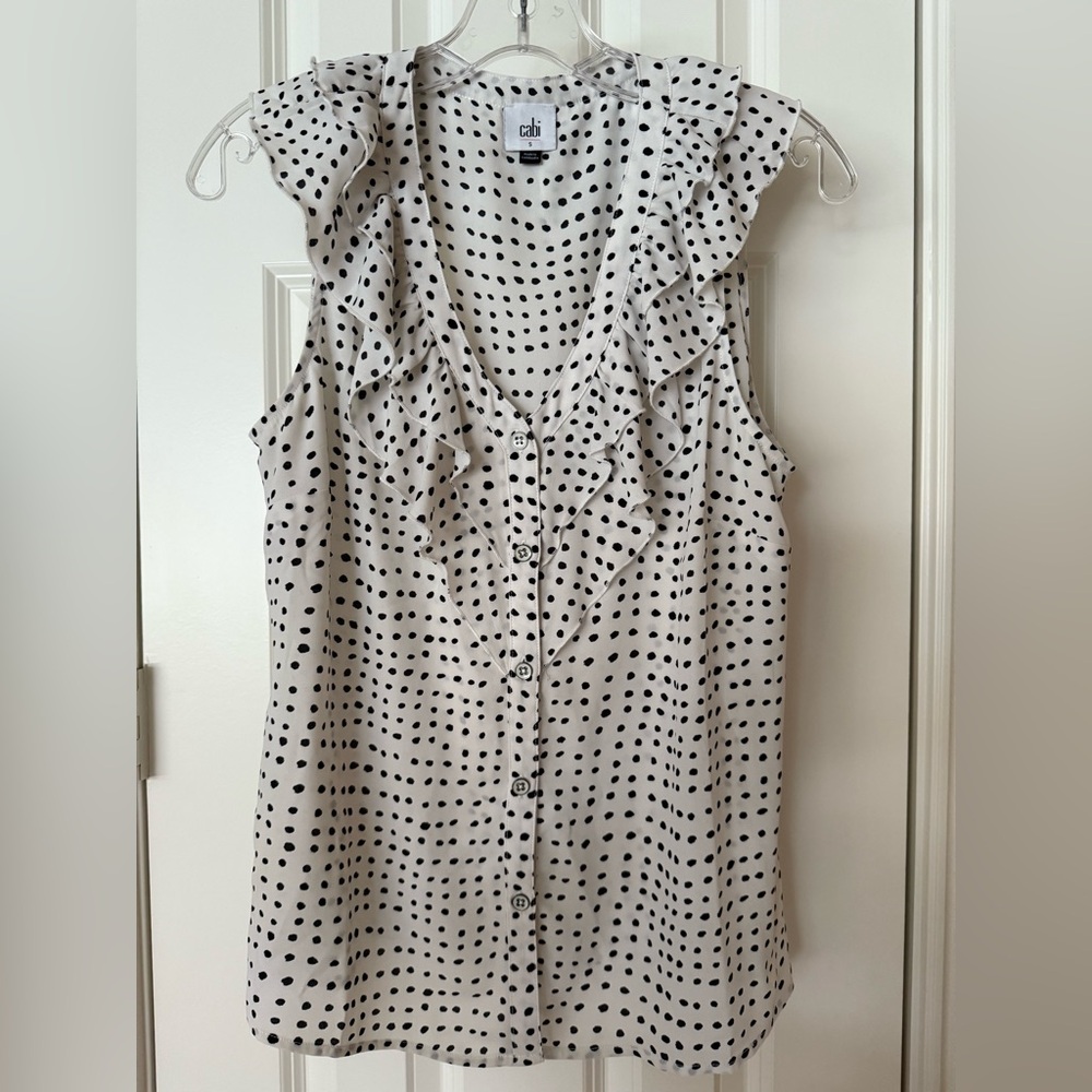 Cabi NWOT Black and White Polka Dot Ruffle Blouse Size S